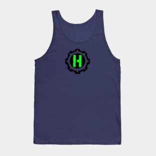 Green Letter H in a Black Industrial Cog Tank Top